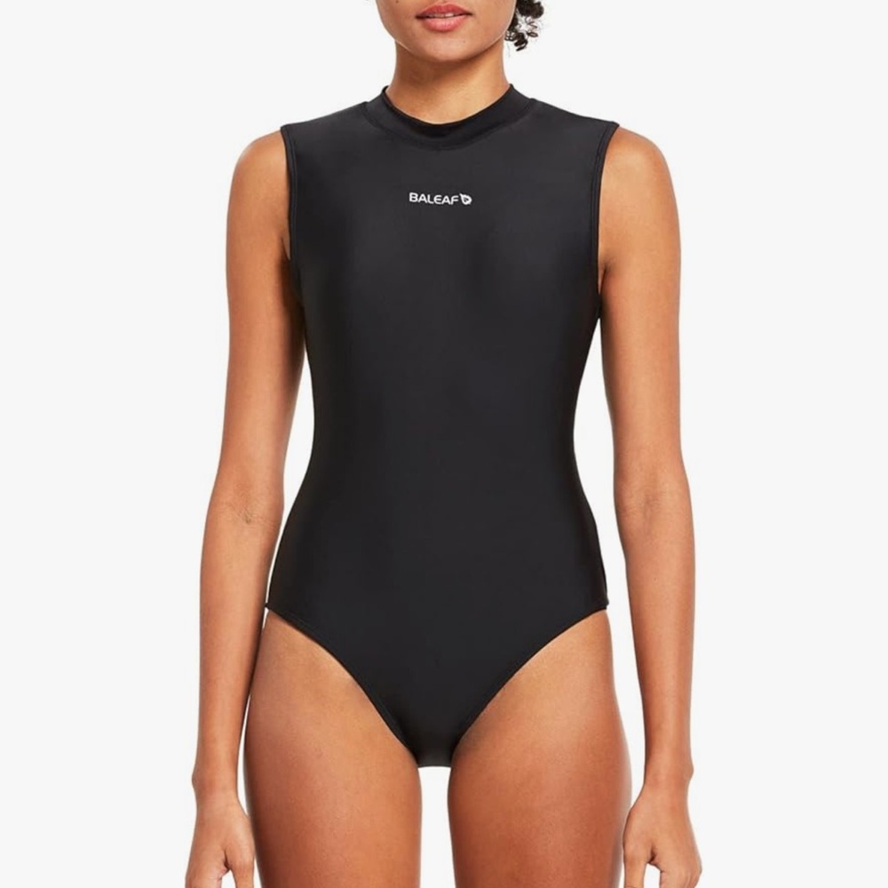 Baleaf Athletic One Piece Swimsuit Back Zip High Neck Training Sport Swimwear